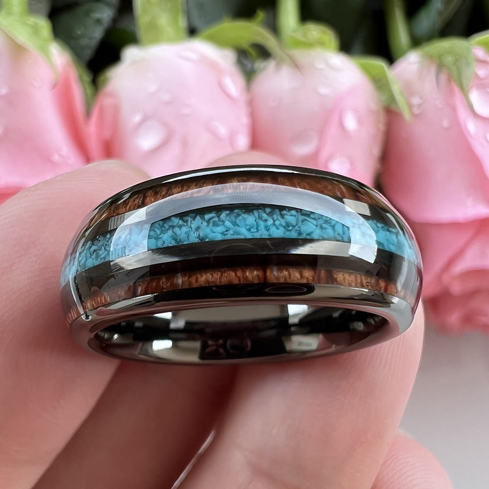 Olivenorma Wood Turquoise 8mm Tungsten Carbide Polished Ring - image 2