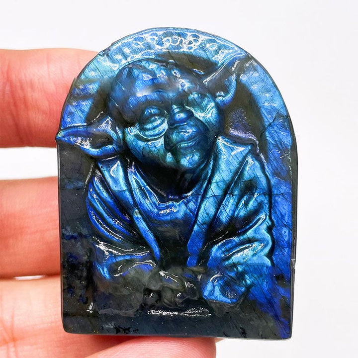 Olivenorma Natural Labradorite Moon Face Ornaments Gemstone Decoration - Master Yoda #Labradorite - image 15