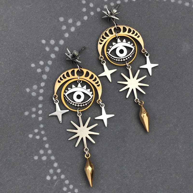 Olivenorma Evil Eye Star Moon Witch Earrings - image 2