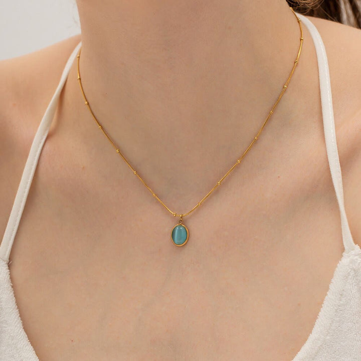 Olivenorma Blue Cat's Eye Stone Heart Square Pendant Necklace - image 3