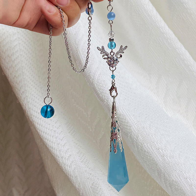 Olivenorma Aquamarine Antlers Crown Silver Chain Pendulum - Aquamarine&Antlers - image 1