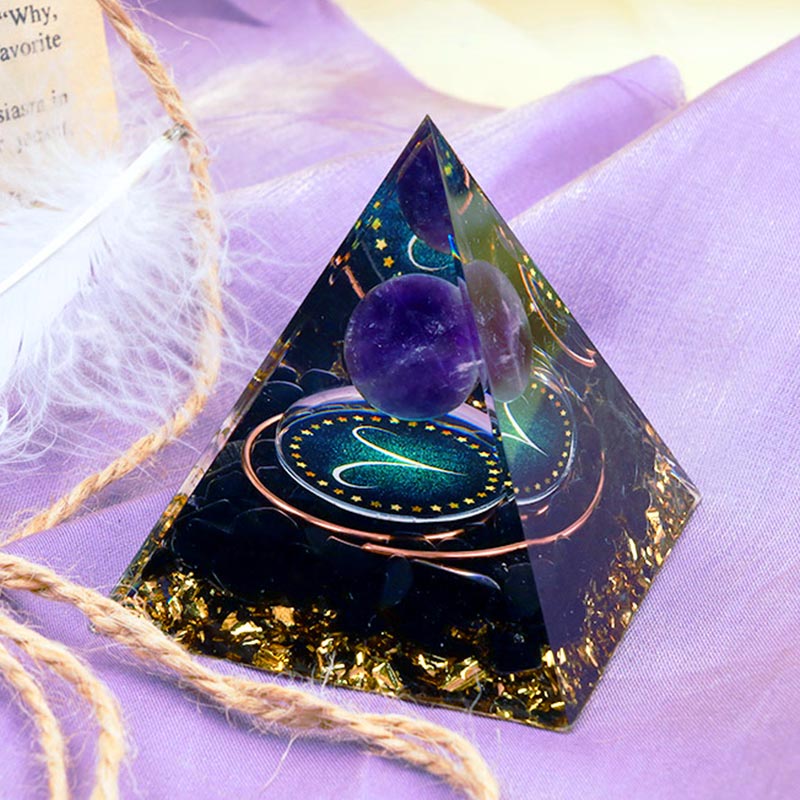 Olivenorma Amethyst Sphere With Obsidian Zodiac Aries Orgone Pyramid - 10*10cm - YEA PLEASE $8 - image 0