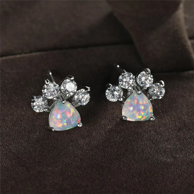 Olivenorma Kawaii Opal White Zircon Kitty Paw Earrings - image 20