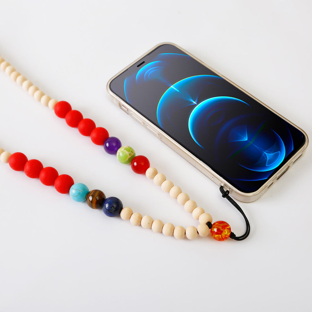 Olivenorma Natural Crystal String Handmade Wooden Beads Phone Strap - Red - image 4