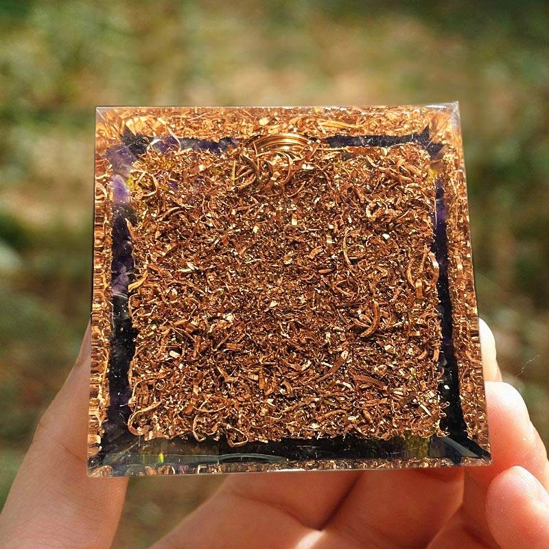 Olivenorma Malachite Citrine With Amethyst Orgone Pyramid - image 4