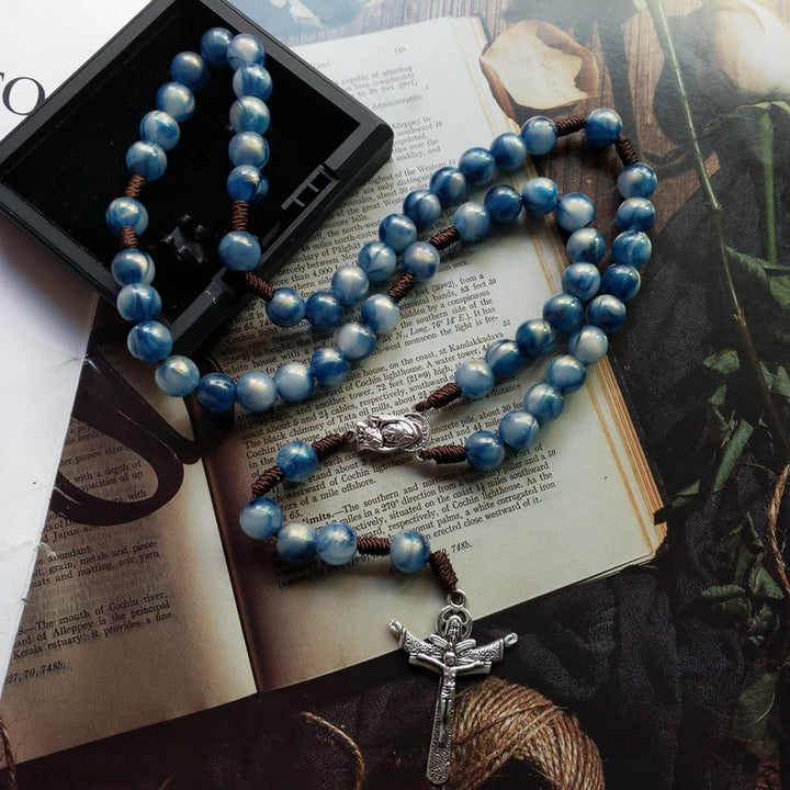 Olivenorma Blue Cat's Eye Stone Jesus Cross Rosary Necklace - Blue Cat's Eye Stone&Cross - image 0