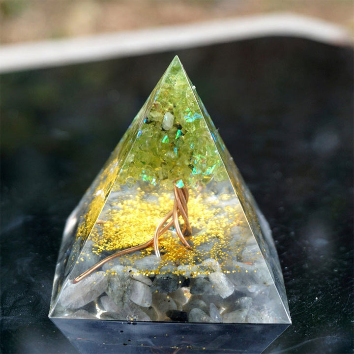 Olivenorma Tree of Life Peridot With Grey Moon Stone Orgone Pyramid - image 3