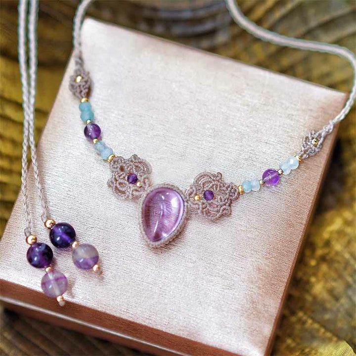 Olivenorma Amethyst Charoite Handwoven Guardian Bracelet Necklace - Amethyst&Aquamarine Necklace - image 4