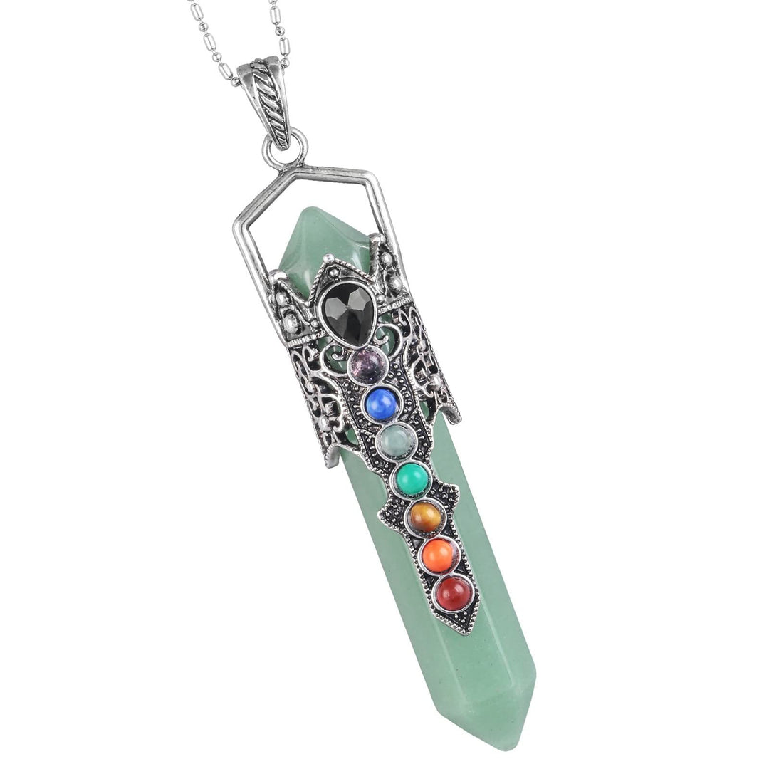 Olivenorma Hexagon Crystal Column Choker Pendant Necklace - Green Aventurine - image 7
