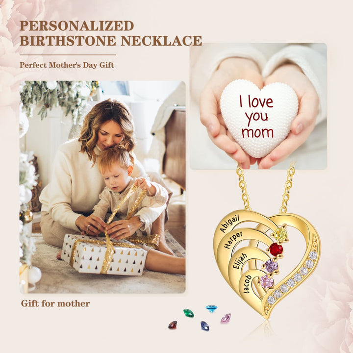 Olivenorma Personalized Birthstones Engraved Heart Necklace - image 17
