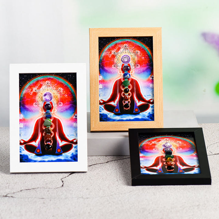 Olivenorma Yoga Meditation Posture Chakra Stone Photo Frame Decoration - Yoga Meditation & Chakra#3 - Wooden Photo Frame - image 4