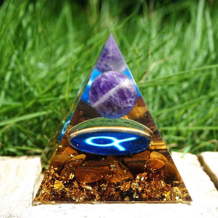 Olivenorma Amethyst with Tiger Eye Taurus Zodiac Orgone Pyramid - image 3