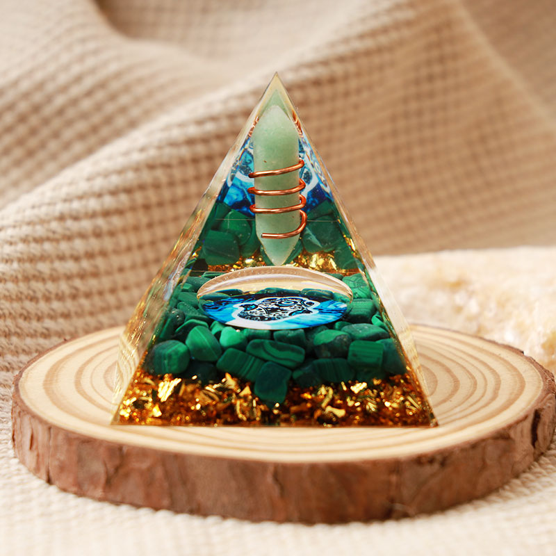 Olivenorma Green Aventurine With Malachite Hamsa Orgone Pyramid - image 2