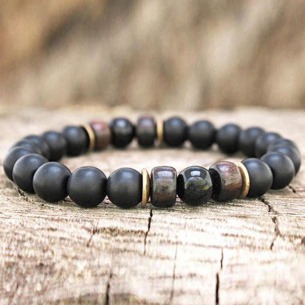 Olivenorma Natural Stone 8mm Wooden Beads Energy Men Bracelet - Obsidian&Black Onyx - image 19
