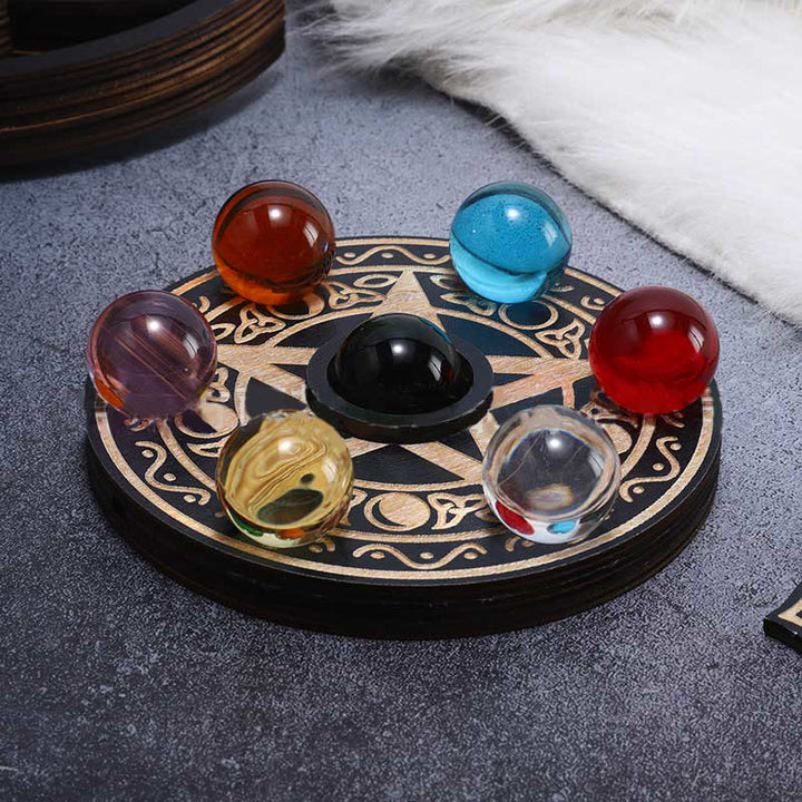 Olivenorma Lotus Display Wooden Crystal Ball Stand Decoration - Circle & Star - image 1