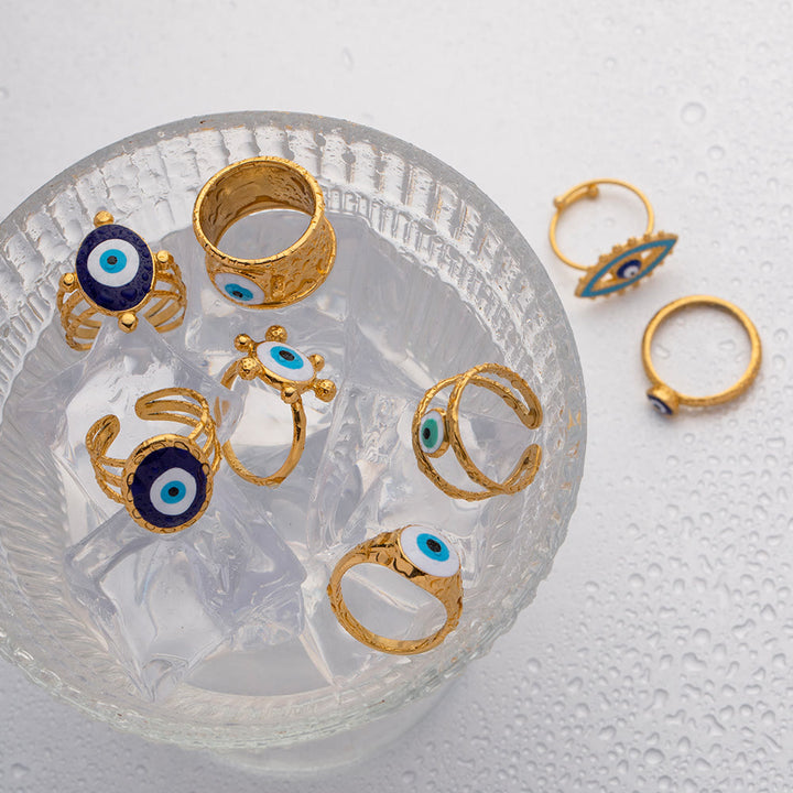 Olivenorma Various Evil Eye Glue Gold Adjustable Open Rings - image 16