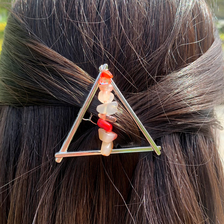 Olivenorma Crystal Triangle Gravel Geometric Hair Accessories Comb Hairpin - Red Agate - image 0