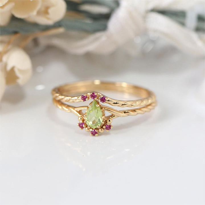 Olivenorma Dainty Peridot Pink Crystal Stacking Adjustable Ring Set - image 8