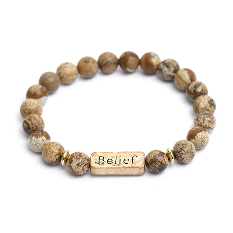 Olivenorma Natural Gemstone Belief Engraving Bracelet - Picture Jasper - image 1