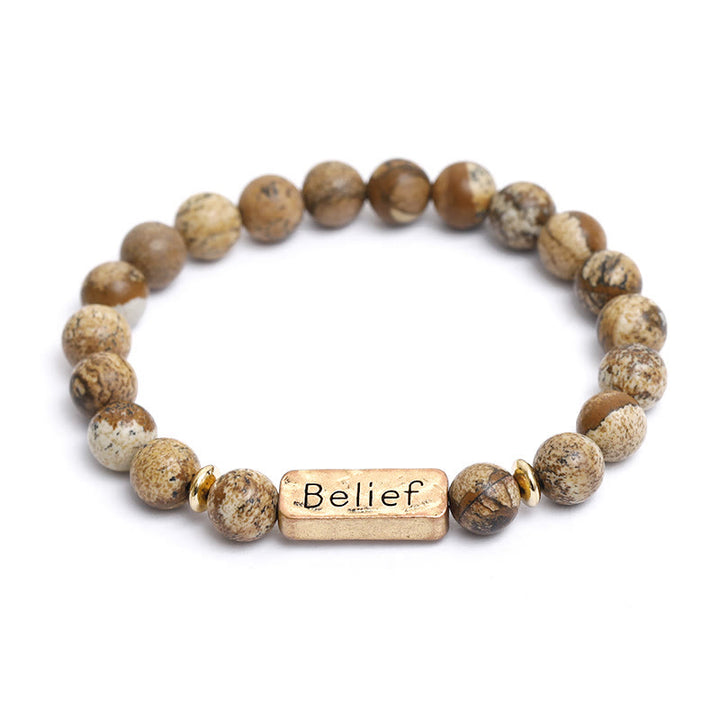Olivenorma Natural Gemstone Belief Engraving Bracelet - Picture Jasper - image 1