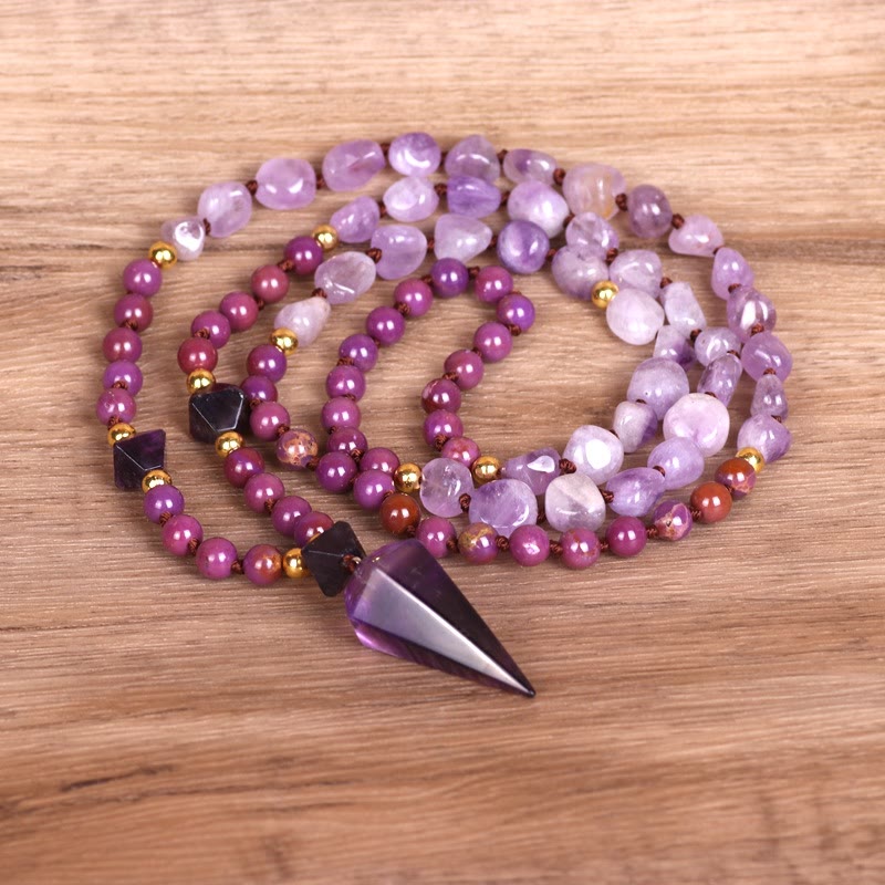 Olivenorma Natural Amethyst Purple Jade Beaded Mala Necklace - image 8