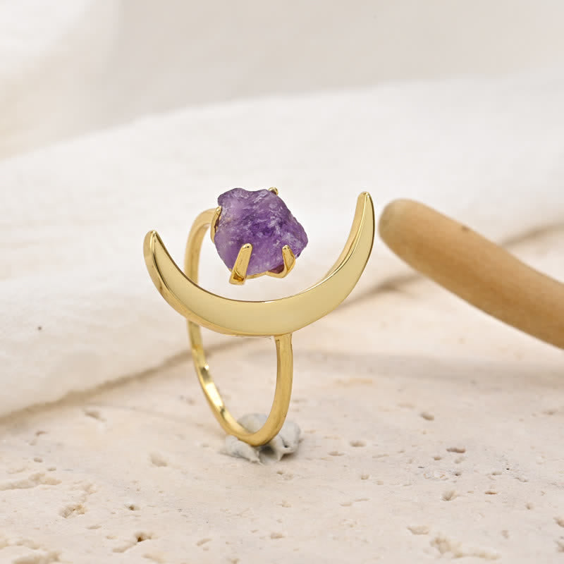 Star And Moon Amethyst Healing Adjustable Ring - image 2