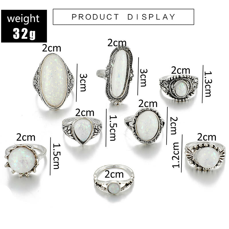 Olivenorma Round Oval Opal 8-Piece Ring Set - image 7