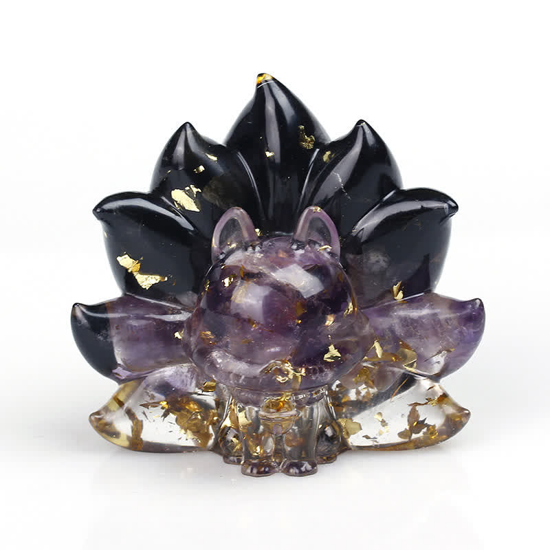 Olivenorma Nine-tailed Fox Gemstone Decoration - Obsidian&Amethyst - image 12