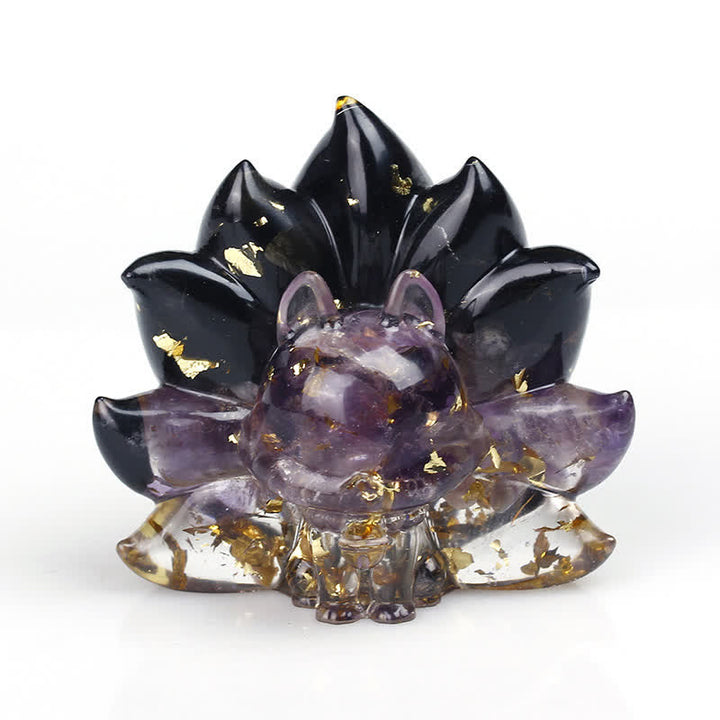 Olivenorma Nine-tailed Fox Gemstone Decoration - Obsidian&Amethyst - image 12