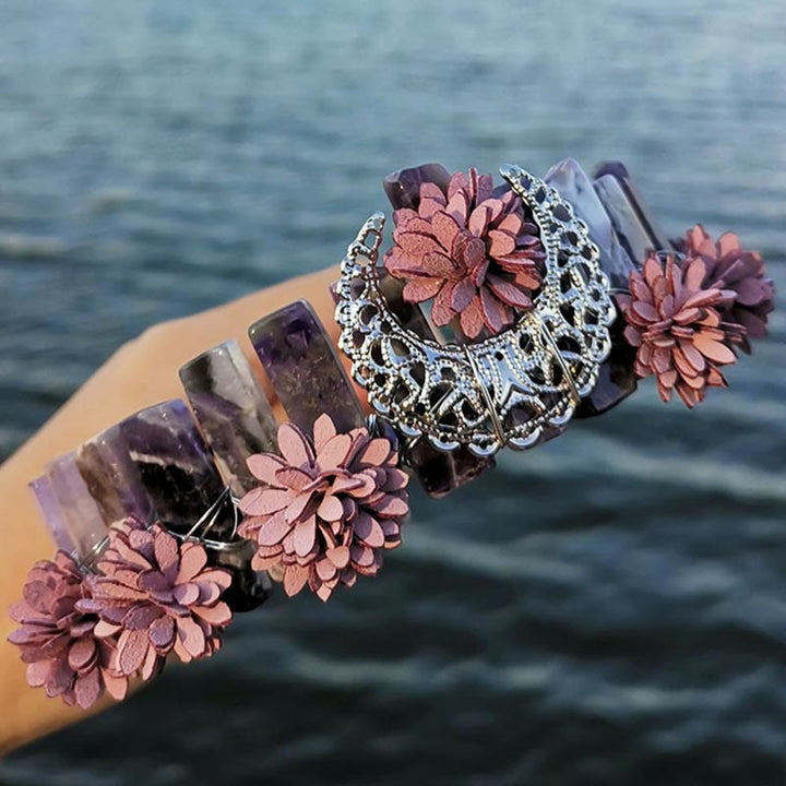 Olivenorma Natural Crystal Dragonfly Moon Accessory Crown Bridal Headband - Amethyst - image 10