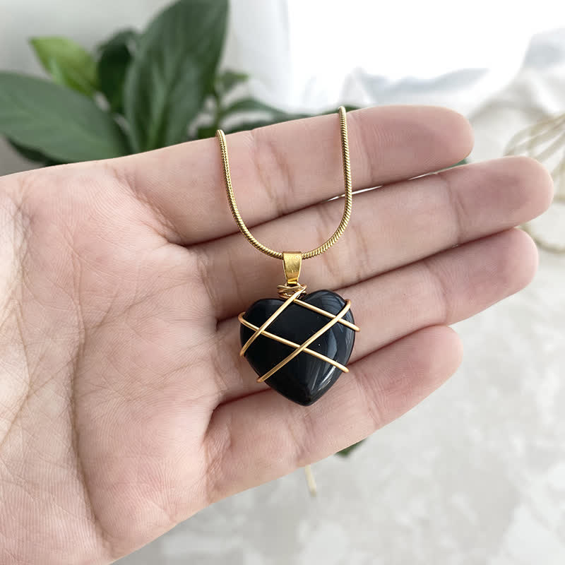 Olivenorma Heart Shape Natural Crystal Gemstone Necklace - Obsidian - image 12