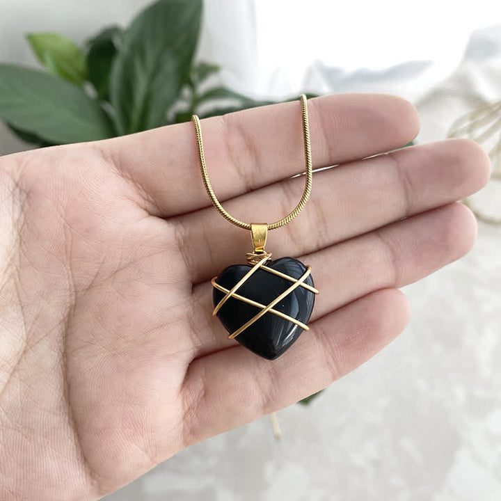 Olivenorma Heart Shape Natural Crystal Gemstone Necklace - Obsidian - image 12