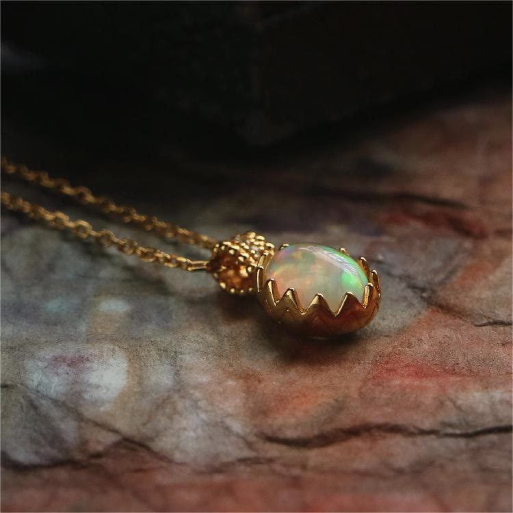 Olivenorma Opal Yellow Golden Ring Necklace - image 4