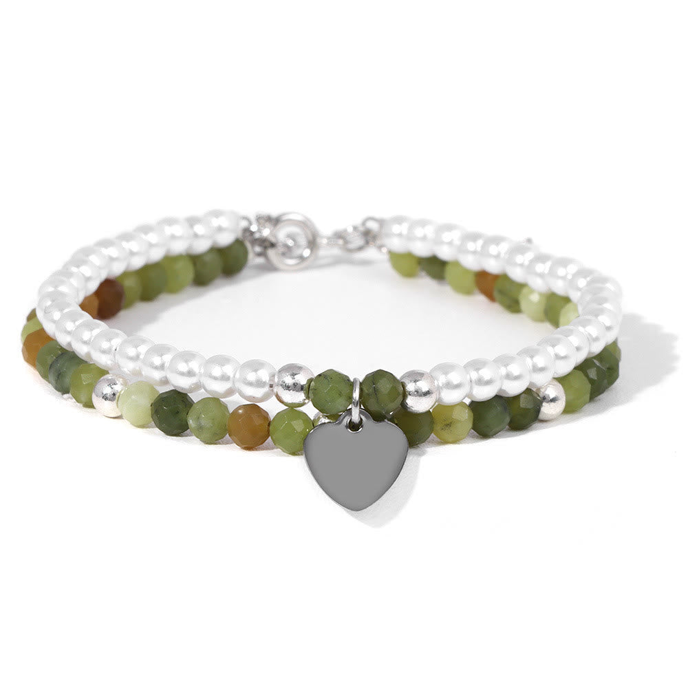 Olivenorma Faceted Stone Pearl Heart Charm Double Layer Bracelet - India Agate&Pearl - image 13