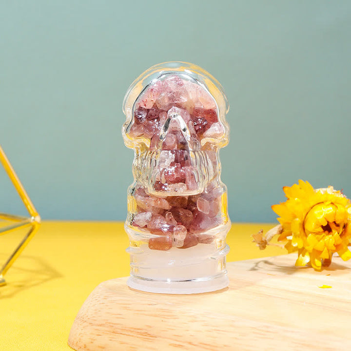 Olivenorma Skull Water Bottle Crystal Decoration - Strawberry Quartz - Black Lid - image 3
