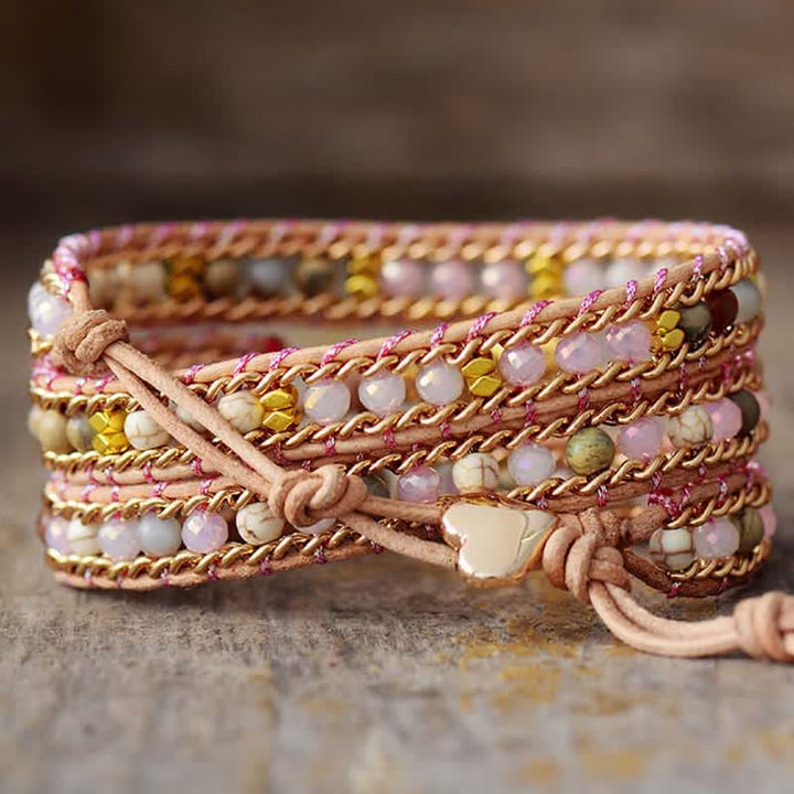 Olivenorma Rose Quartz Opal Heart-shaped Pendant Beads Wrap Bracelet - image 2