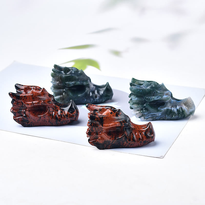 Olivenorma Mahogany Obsidian Moss Agate Dragon Head Gemstone Decoration - image 7