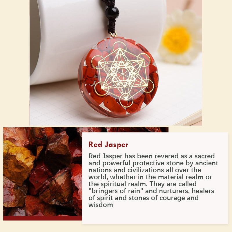 Olivenorma Red Jasper Lapis Lazuli Turquoise Metatron's Cube Symbol Necklace - image 2