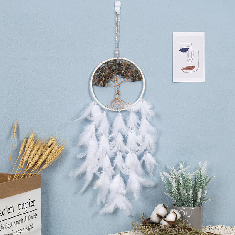 Olivenorma Crystal Tree of Life Pink Feather Dream Catcher - India Agate - image 25