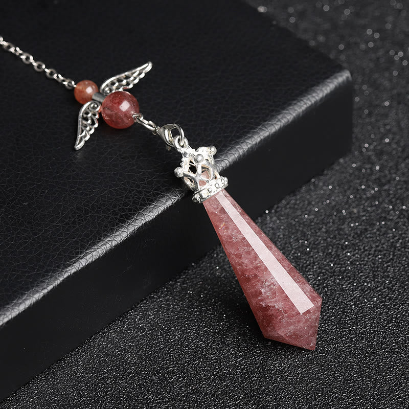Olivenorma Labradorite Crystal Angel Wings Pendulum - Strawberry Quartz - image 21