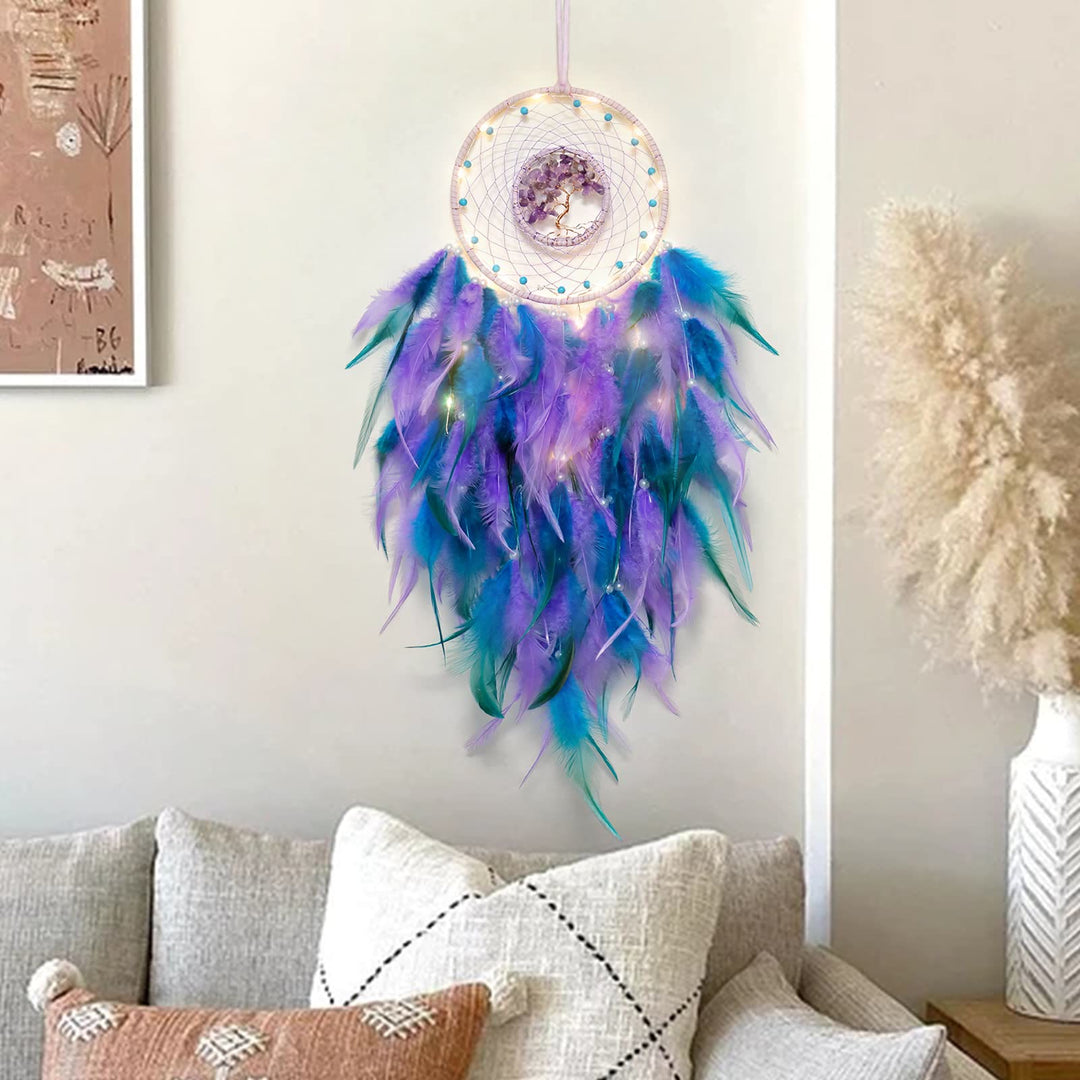Olivenorma Crystal Tree Of Life Feather Glow Dream Catcher - image 2