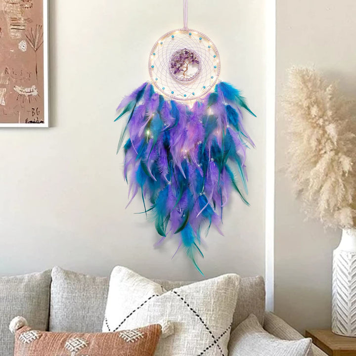 Olivenorma Crystal Tree Of Life Feather Glow Dream Catcher - image 2