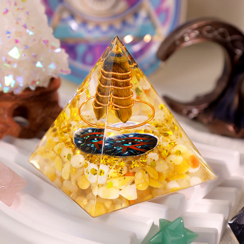 Olivenorma Tiger Eye Yellow Agate Eye Of Horus Orgone Pyramid - 2.36''*2.36''(6cm X 6cm) - YES PLEASE $8 - image 0