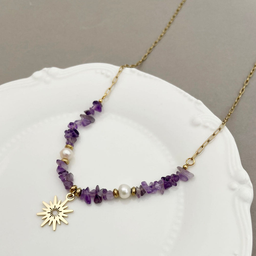 Olivenorma Irregular Amethyst Pearl 16 Pointed Star Pendant Necklace - image 1