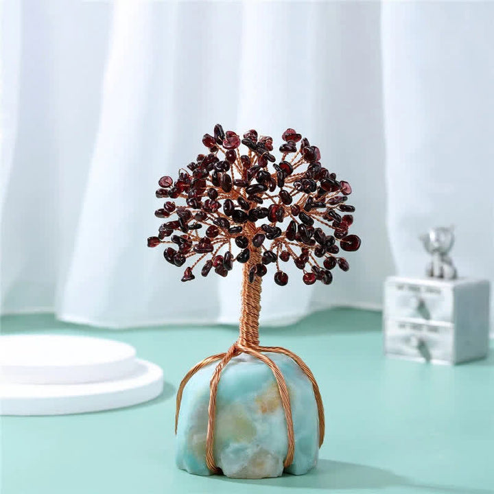 Olivenorma Garnet Leaves Amazonite Base Feng Shui Tree - image 1