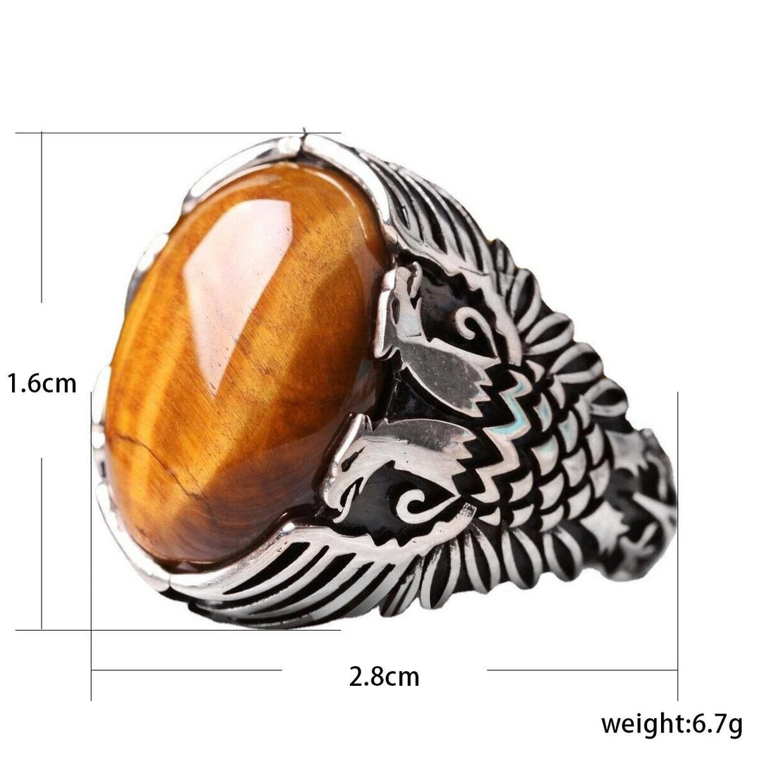 Olivenorma Tiger Eye Side Engraved Eagle Mens Ring - image 2