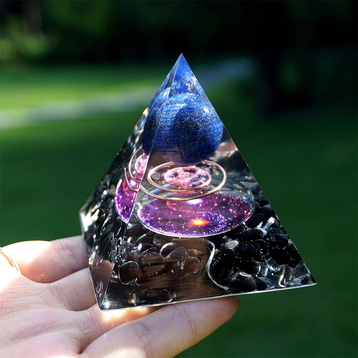 Olivenorma Lapis Lazuli Sphere With Obsidian Orgone Pyramid - 10*10cm - YES PLEASE $8 - image 0