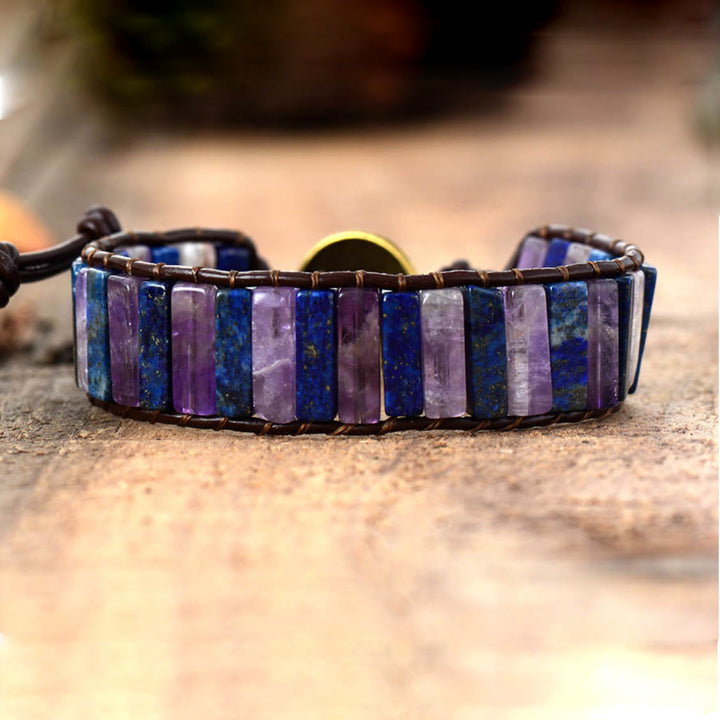 Olivenorma Natural Stone Square Leather String Wrap Bracelet - Lapis Lazuli&Amethyst - image 10
