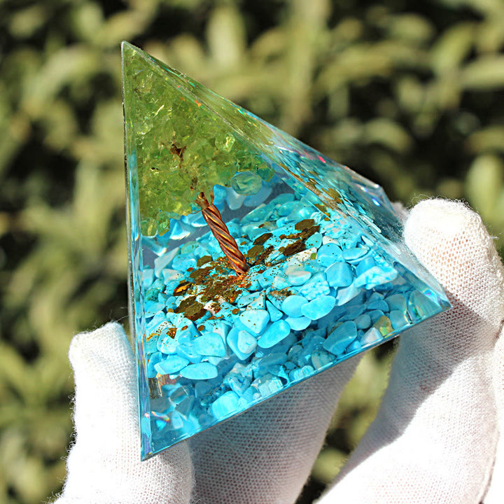 Olivenorma Peridot Amazonite Tree of Life Orgone Pyramid - image 2