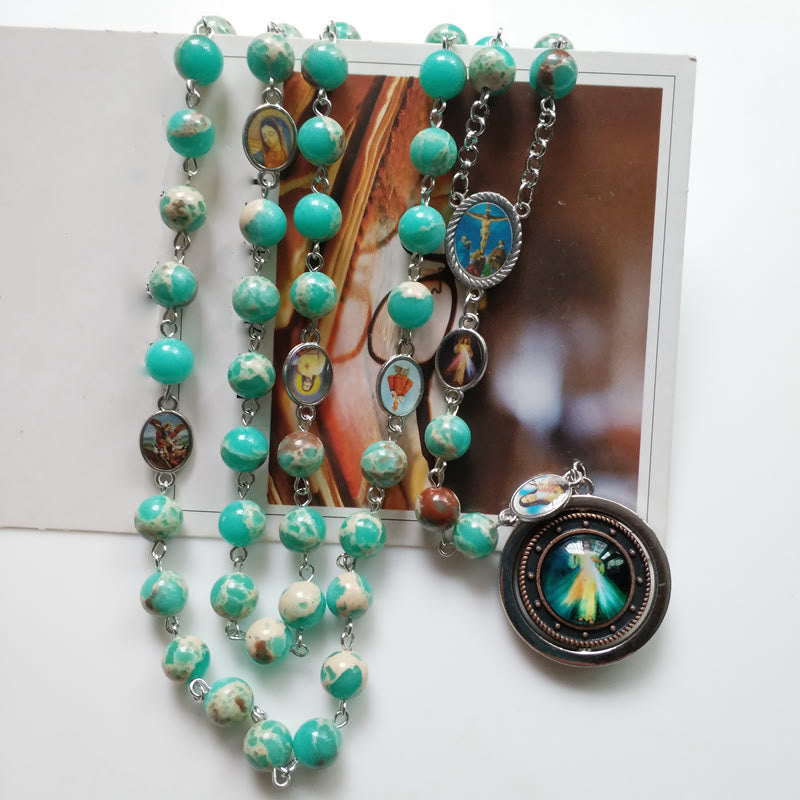 Olivenorma Emperor Stone Virgin Maria Mercy Rosary Necklace - image 5